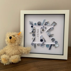 New Baby Boy Gift - Personalised Christening Gift - Baby Boy Nursery Frame - Personalised Initial Letter Frame - Quilled Initial