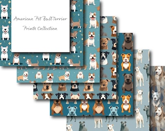 American Pit Bull Terrier Prints Patterns Collection Of Six Printable Digital Downloads Dogs Paper Scrapbooking Background