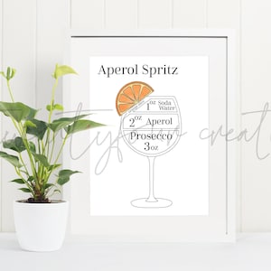 Aperol Spritz Cocktail Rezept Druck | Digitaler Download | Kunstdruck für Bar Cart Wand