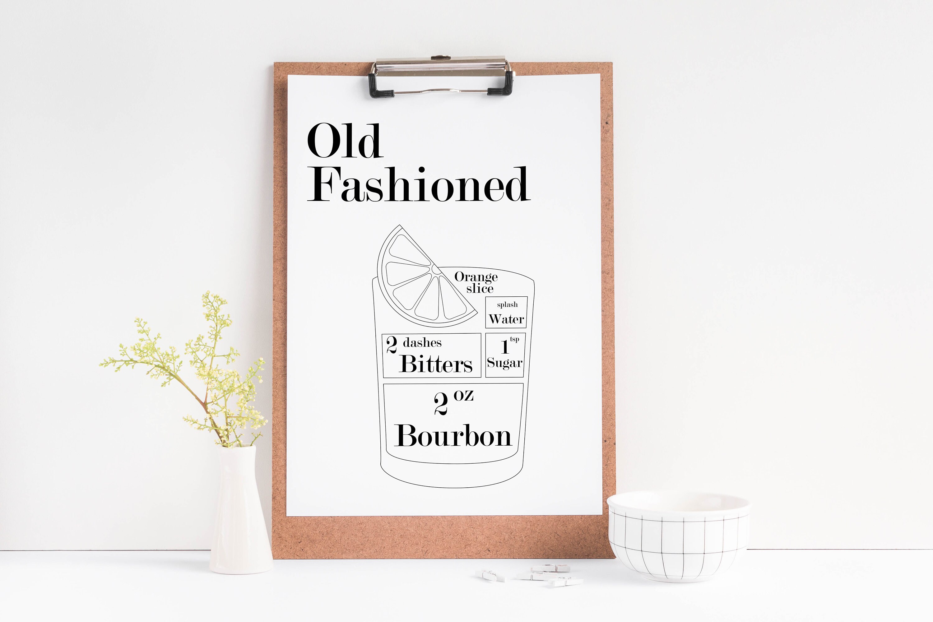 Old Fashioned Cocktail Recipe Digital Download Art Print for Etsy