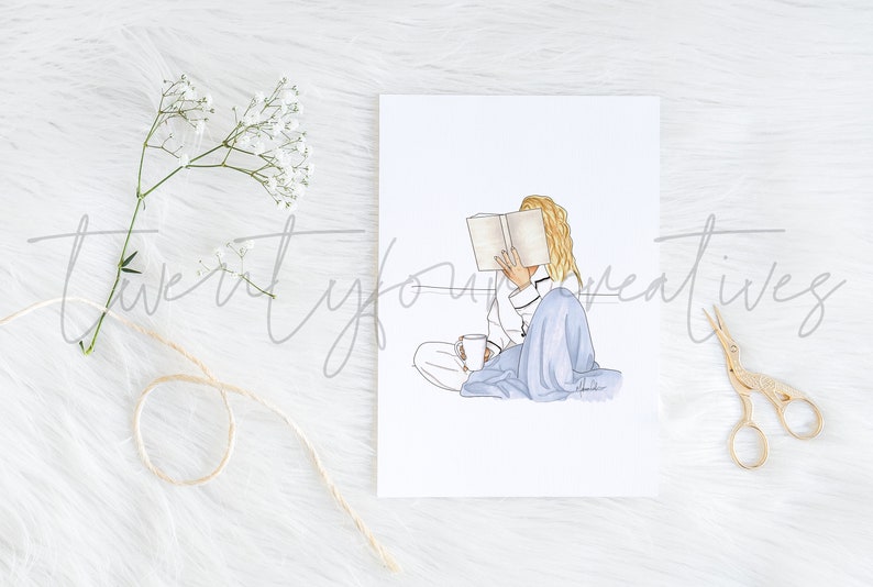 Fashion Illustration Print Instant Download Wall Decor Home Decor Illustration Art Fashion Sketch prints Blonde Book In Bed
