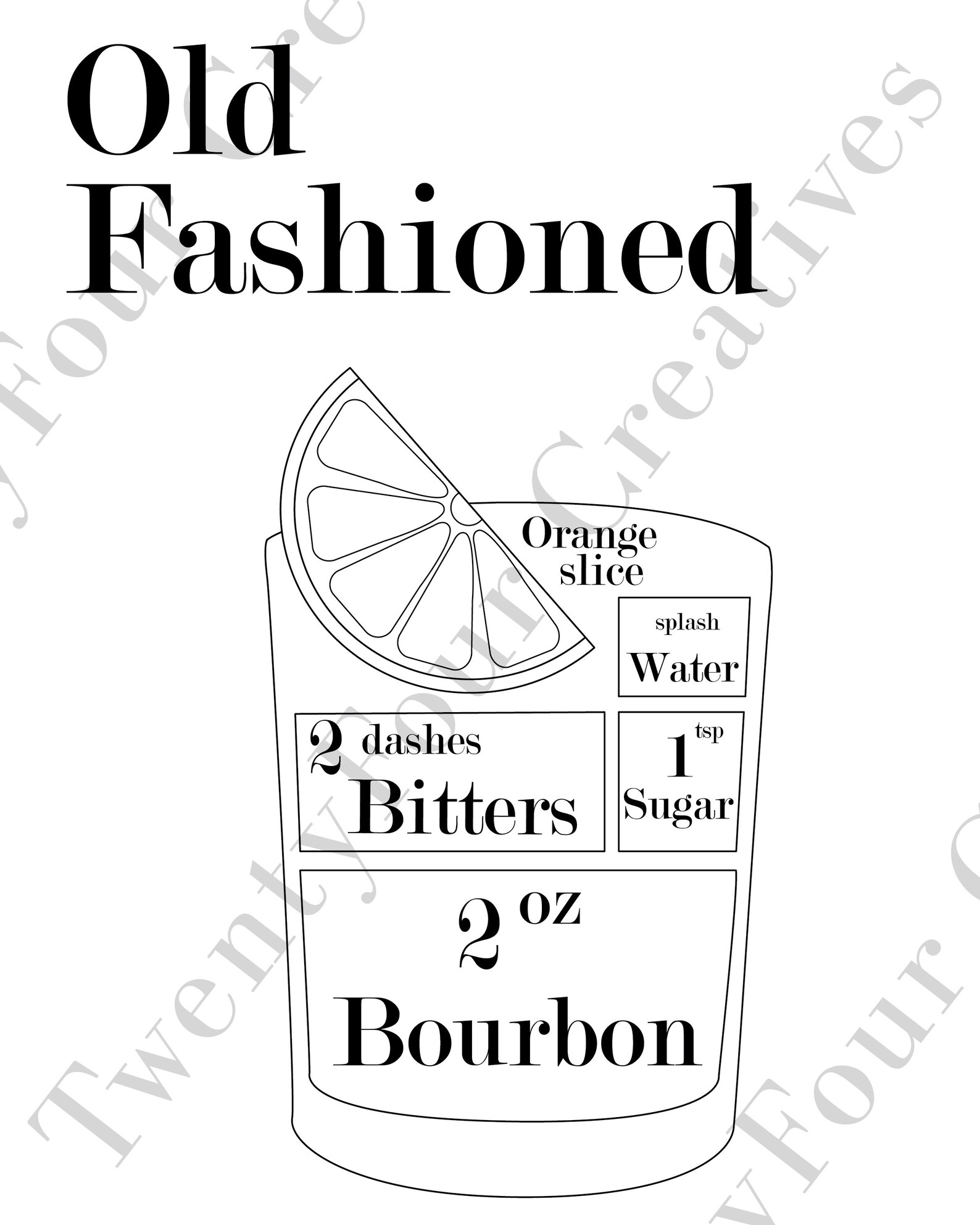 Old Fashioned Cocktail Recipe Digital Download Art Print for | Etsy
