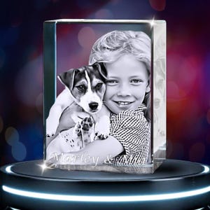 Personalized Pet Portrait 3D Crystal - Medium - Laser Engraved - Image & Text - Unique Gift Idea for Dog, Cat, Horse - Custom Keepsake