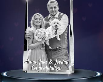 Present till henne, present till honom, personlig glasplakett - graverad fotokristall, jubileumspresent - i låda