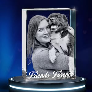 Custom 3D Crystal Pet Portrait with Personalization - Laser Etched Image & Text - Distinctive Gift for Cats, Dogs, Horses - Unique Memento