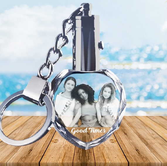 Custom Personalized Crystal Glass Photo Key chain ring Heart Birthday Wedding