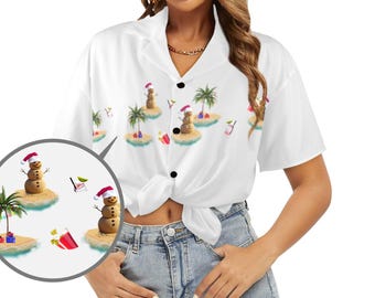 Women&#39;s Christmas in July Vacay Hawaiian Guayabera Shirt
