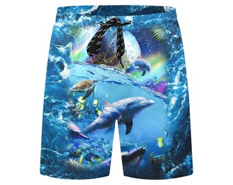 Space Dolphin Swim Trunks | Men's Swimming Beach Shorts