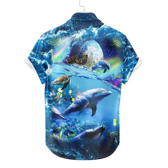 Space Dolphin Hawaiian Shirt Button Up Down Shirt