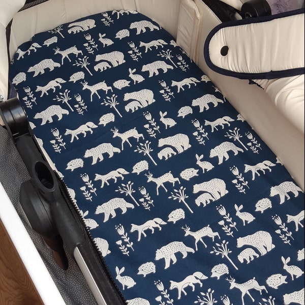 ORGANIC Cot FITTED SHEET | Crib Bassinet Moses Basket Co-Sleeper Cradle Pram | Simple Life, Nature Walk | Navy Baby Boy Bear Deer Tree Bunny