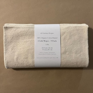 9 ORGANIC CLOTH WIPES | Flannel Single Layer | Natural GOTs Certified 100% Cotton Fabric | Baby Wipes, Cloth Napkins, Reusable Kitchen Towel