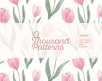 TULIELLE – Patrón Floral Sin Costuras de Tulipanes Rosas Coquette | Papel Digital Acuarela Primavera | Diseño para Telas y Decoración