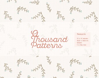 TWIGLETS – Patrón Floral Sin Costuras | Diseño Botánico Juguetón de Pequeña Escala con Hojas y Flores | Papel Digital de Alta Resolución