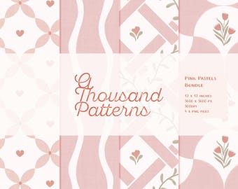 Pack de Patrones en Rosa Pastel | 4 Diseños | Quatrefoil, Escamas, Rayas y Enrejado | 12x12 300 DPI