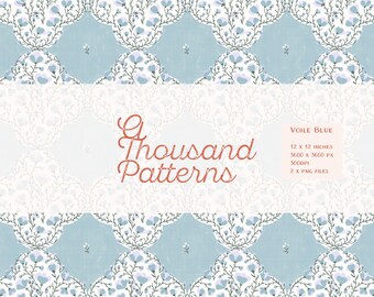 VOILE BLUE Patrón Floral Pastel Quatrefoil PNG | Estilo Grandmillennial Cottagecore Azúl | Papel Digital