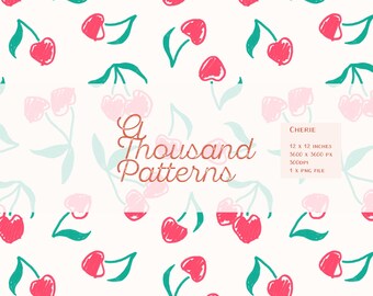 CHERIE - Patrón Seamless de Cerezas | Telas y Accesorios Infantiles | Papel Digital Estilo Dibujado a Mano