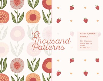 Pack de Patrones Seamless Flores Retro y Fresas | Textiles Infantiles y Decoración | Papel Digital