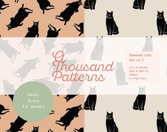 Gatos Vampiro Negros de Halloween - Pack Seamless PNG | Papelería, Textiles y Decoración Spooky | Papel Digital