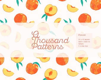 PEACHY - Patrón Seamless de Melocotones | Diseño para Telas y Accesorios Infantiles | Papel Digital Estilo Ilustrado a Mano