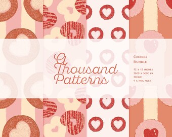 COOKIES BUNDLE – Pack de patrones digitales seamless – San Valentín – Dulces en forma de corazón – Alta resolución – 12 x 12 in