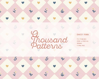 DAISY PINK - Patrón Retro de Cuadros y Flores Seamless | Telas y Papelería Infantil | Papel Digital