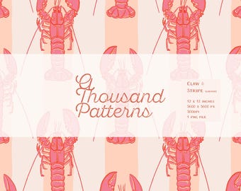 Claw and Stripe | Langostas Divertidas sobre Rayas | Textiles y Decoración de Playa | Papel Digital