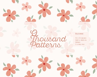 BLOOMIE – Patrón floral rosa  – Patrón digital – 12x12 in – Alta resolución