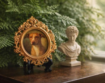 Vintage Style Custom Pet Portrait Framed: Personalized Victorian Oil Painting Print in Gold Frame - Gift for Pet Lovers & Owners