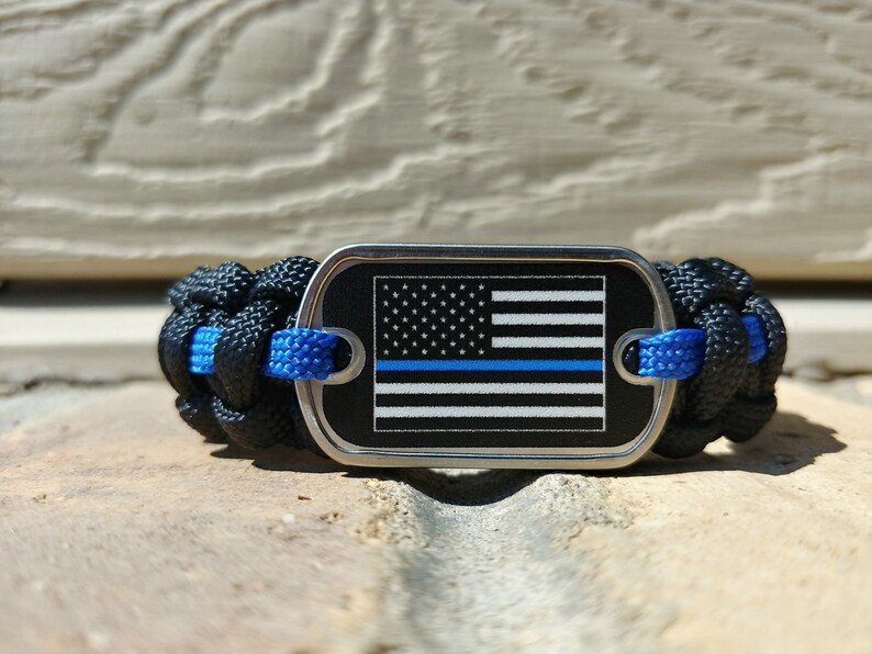 Paracord Bracelet Made With Thin Blue Line Dog Tag Etsy