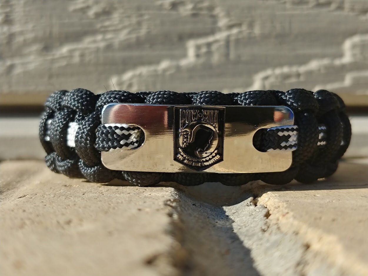 Paracord Bracelet made with Engraved Stainless Steel POW Etsy