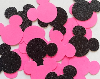 Minnie Mouse Inspired Glitter Confetti, Little Girl Pink & Black Mouse Ears Baby Shower Decor
