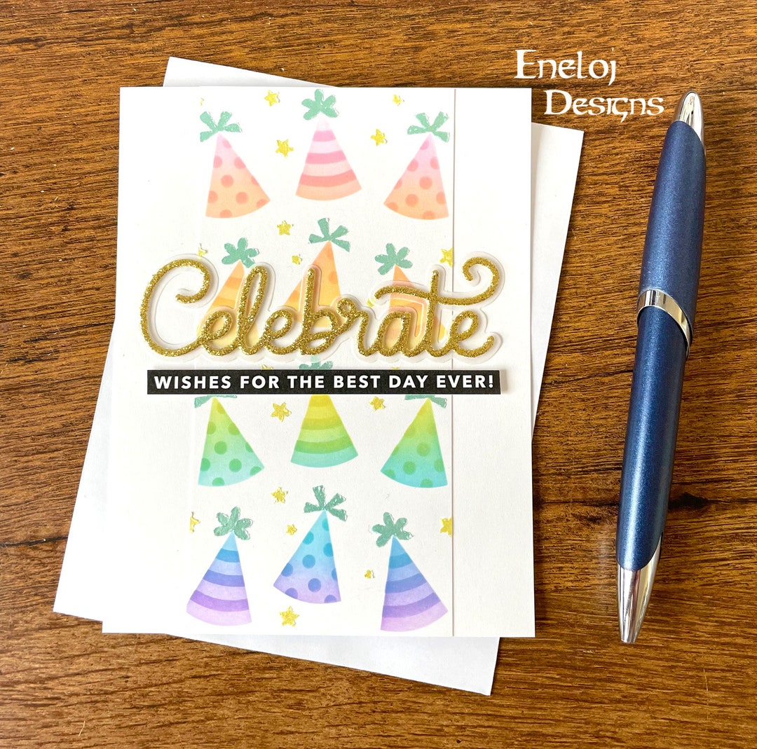 Happy Birthday Card / Celebrate Card / Party Hats Card / Blank Birthday ...