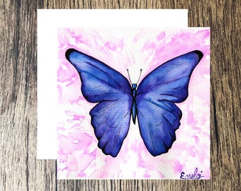 Watercolor Butterfly Card / Original Painting Stationery / Handmade Blank Note Cards