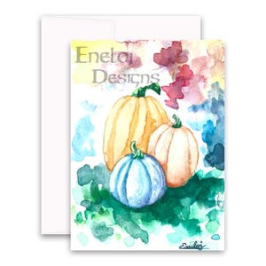 Pumpkin Watercolor Card / Original Painting / Note Cards / Stationery / Handmade Thanksgiving Card