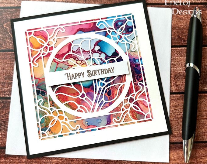 Happy Birthday Card / Rainbow Cards / Handmade Alcohol Ink Card / Blank ...