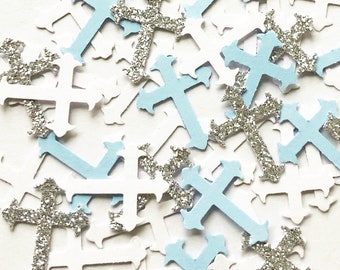 Boy Baptismal Crosses Confetti / Little Boy Christening / Baby Shower Decor / Gift Wrapping