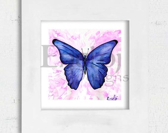 Blue Butterfly Watercolor Painting Original Art Print, Watercolor Wall Art & Home Decor