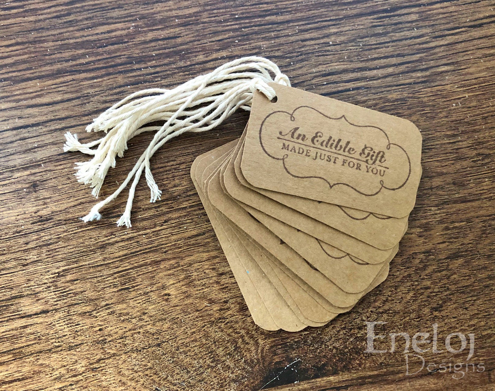 Brown Kraft Gift Tags / 'An Edible Gift' Tag with String / Hand Stamped  Favor Tags / Die Cut Gift Wrapping