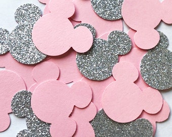 Minnie Mouse Inspired Glitter Confetti, Little Girl Pink & Silver Mouse Ears Baby Shower Decor, Gift Wrapping
