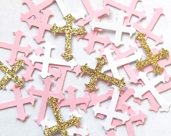 Girl Baptismal Crosses Confetti / Little Girl Christening / Baby Shower Decor / Gift Wrapping