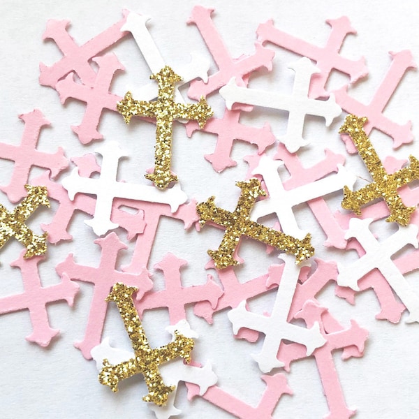 Girl Baptismal Crosses Confetti / Little Girl Christening / Baby Shower Decor / Gift Wrapping