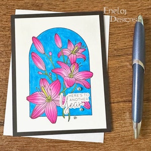 Happy Birthday Card / Lily Birthday Card / Foil Card / Flower Card / Birthday Wishes / Blank Stationery