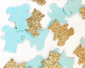 Blue & Gold Teddy Bear Baby Shower Confetti / Baby Boy Birthday Dessert Table Decor