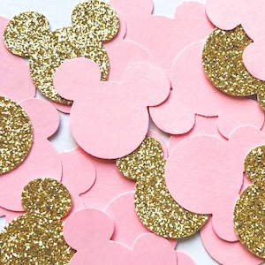 Minnie Mouse Inspired Glitter Confetti / Little Girl Pink & Gold Mouse Ears Baby Shower Decor / Gift Wrapping