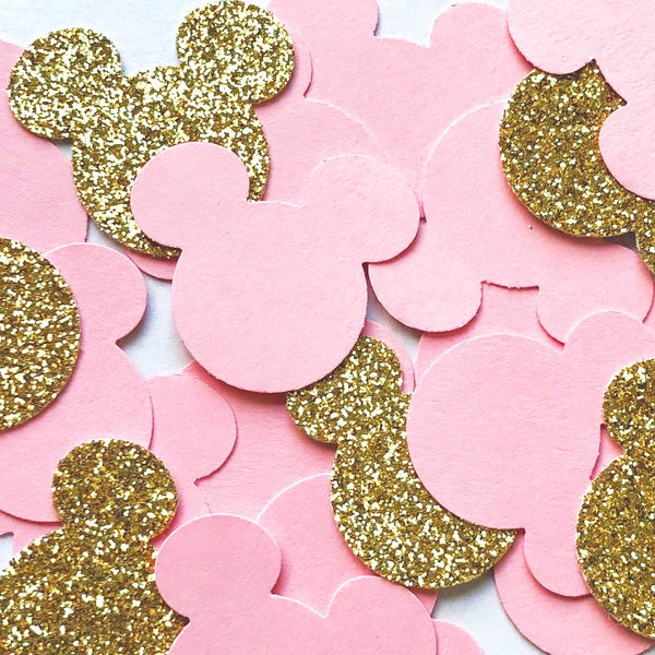 Minnie Mouse Inspired Glitter Confetti / Little Girl Pink & Gold Mouse Ears Baby Shower Decor / Gift Wrapping