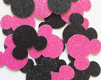 Minnie Mouse Inspired Glitter Confetti / Little Girl Pink & Black Mouse Ears Baby Shower Decor / Gift Wrapping
