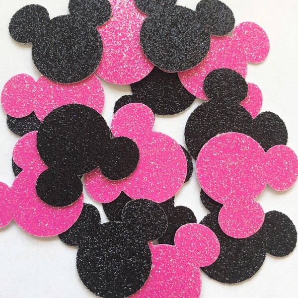 Minnie Mouse Inspired Glitter Confetti / Little Girl Pink & Black Mouse Ears Baby Shower Decor / Gift Wrapping