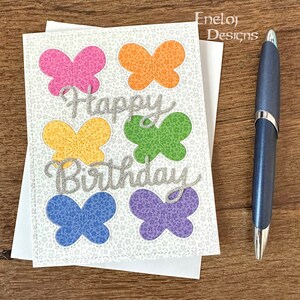 Butterfly Birthday Card / Birthday Wishes / Handmade Card / Blank Note Card / Birthday Stationery / Rainbow Butterflies Card