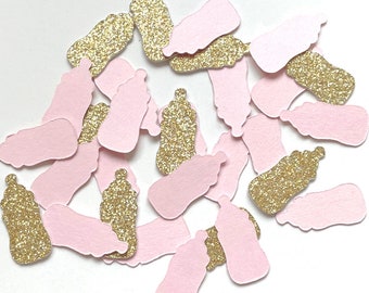 Baby Bottle Girl Confetti / Handmade Die Cut Birthday Decor /Baby Shower Table Scatter / Baby Girl Birthday Confetti