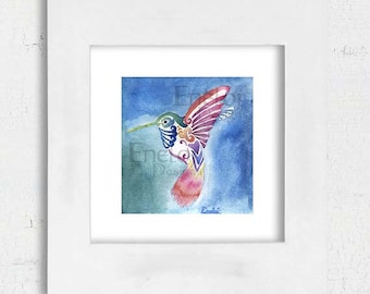 Hummingbird Watercolor Painting / Original Watercolour Print / Hummingbird Wall Art & Home Decor